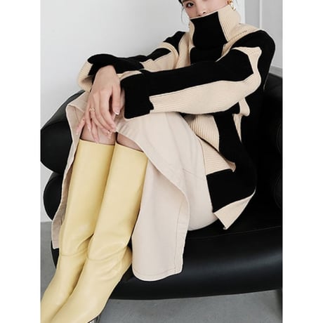 bicolor asymmetry design knit　un1314
