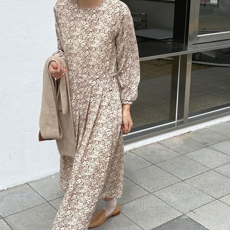 retro flower pleated one piece　un1107
