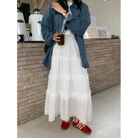patchwork tiered skirt　un1147