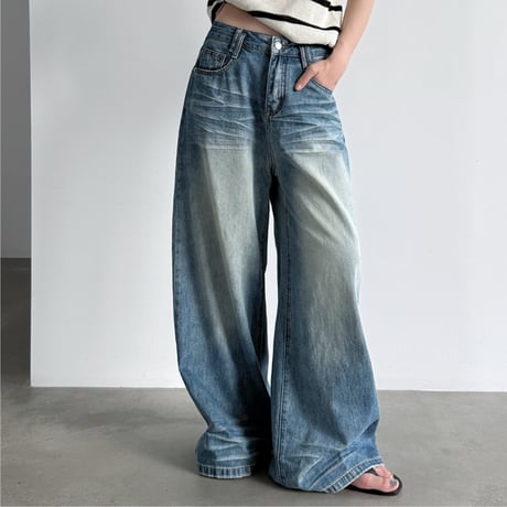 vintage wash wide leg denim pants　un2028