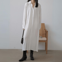 front button long shirt one piece dress　un1342