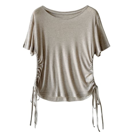 side shirring linen touch tee　/3color　un2088