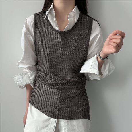 sheer knit sleeveless top　/4color　un1997