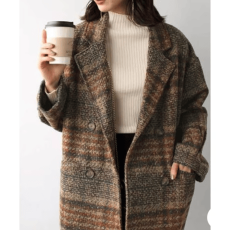 tweed plaid middle coat /2color　un1492