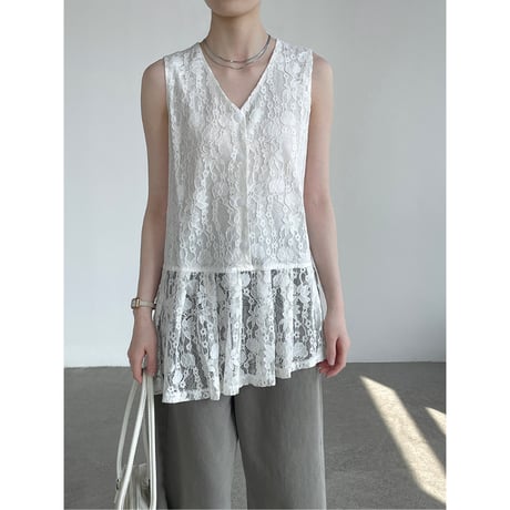 lace peplum sleeveless top　/2color  un1954