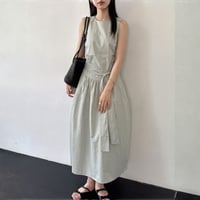 waist tie sleeveless midi dress　/3color　un2012