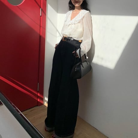 high waist wide denim pants　un1149