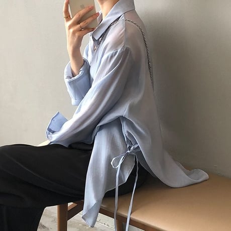 side ribbon sheer shirt /5color　un1039