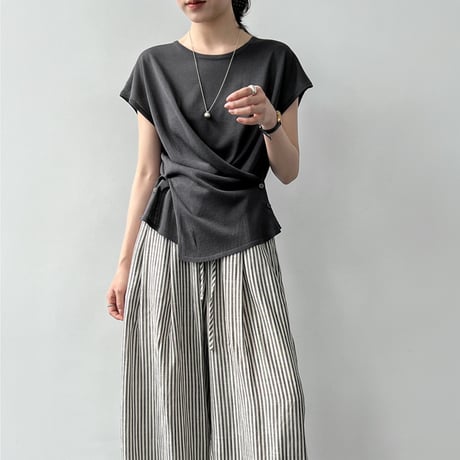 wrap waist linen touch top　/5color　un2080