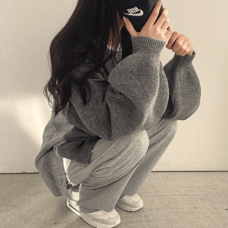 lantern sleeve slit knit /3color　un1533