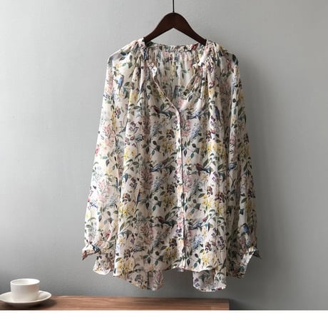 flower puff sleeve blouse　un1058
