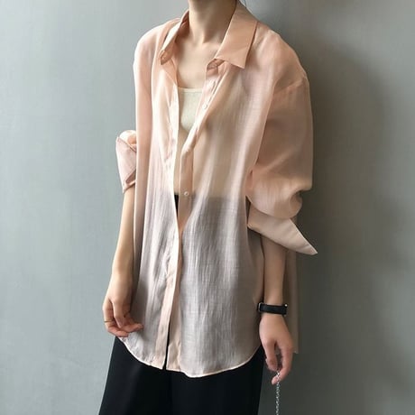 side ribbon sheer shirt /5color　un1039