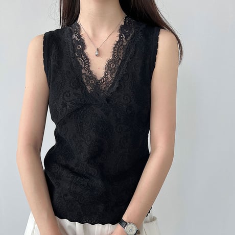 lace wrap sleeveless blouse　/2color　un1998