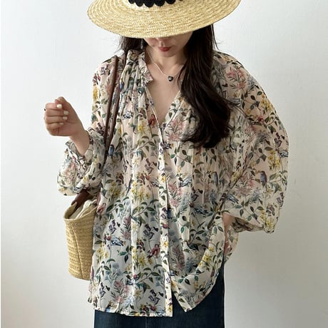 botanical floral sheer blouse　un2051