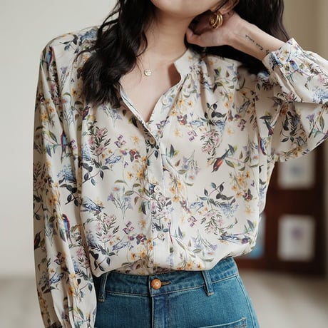 flower puff sleeve blouse　un1058