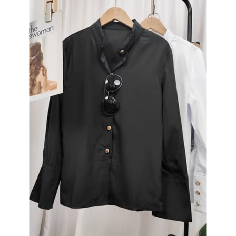 nocollar gold button shirt /2color　un1319