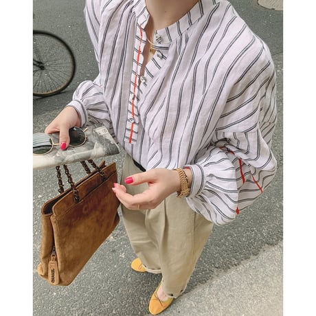 striped stand collar shirt　un1024