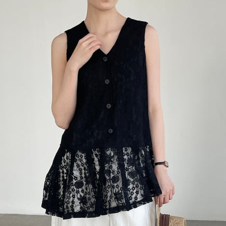 lace peplum sleeveless top　/2color  un1954