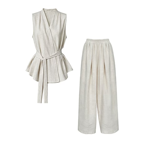 waist tie peplum sleeveless set up　/2color　un2032