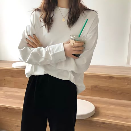 round neck cuffs long t-shirt /2color　un1065