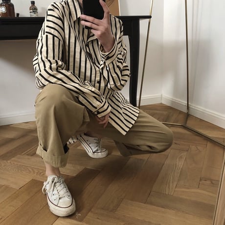 loose silhouette striped shirt　un1062