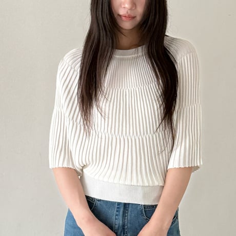 rib knit puff sleeve top　/3color　un1900