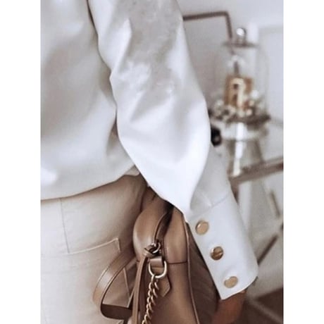 nocollar gold button shirt /2color　un1319