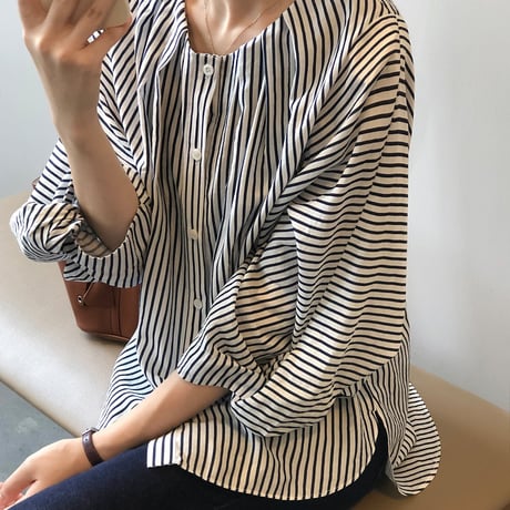 balloon sleeve stripe blouse　un1071