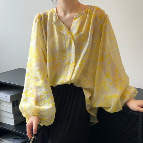 flower print sheer blouse　un1040