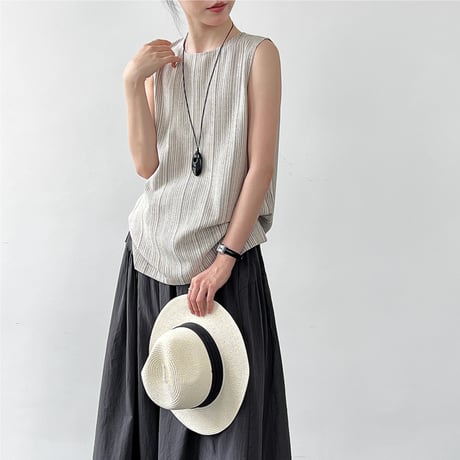 soft stripe knit tank　un2109