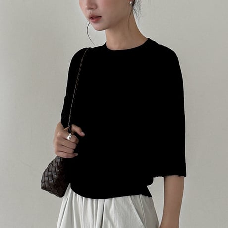 rib knit puff sleeve top　/3color　un1900