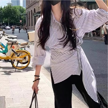Striped ribbon shirt　/2color　un1761