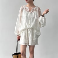 embroidery sheer blouse & shorts set　un2031
