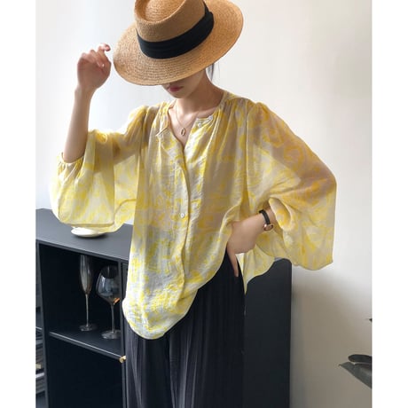 flower print sheer blouse　un1040