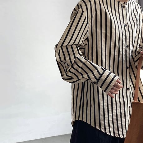 no-collar striped shirt /2color　un1082