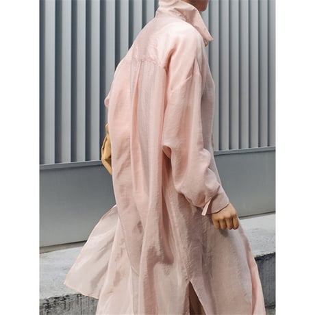 stand collar long shirt /2color　un1341