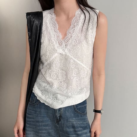lace wrap sleeveless blouse　/2color　un1998