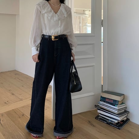 high waist wide denim pants　un1149