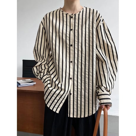 no-collar striped shirt /2color　un1082