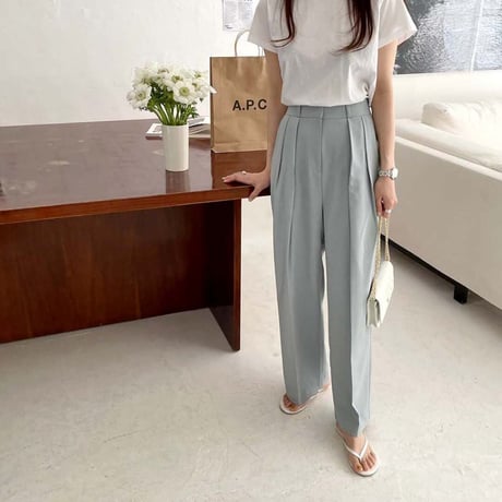 high waist center press pants /3color　un1402