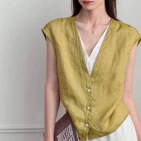 ramie deep v vest　/2color　un2060