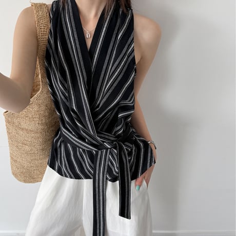 stripe wrap sleeveless blouse　/2color　un2054