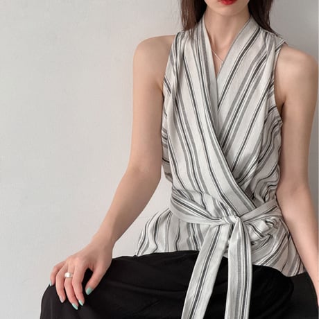 stripe wrap sleeveless blouse　/2color　un2054