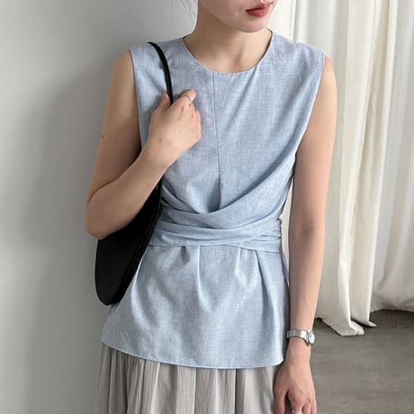 wrap design peplum sleeveless blouse　/2color　un2044