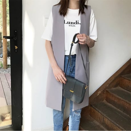 v-neck long vest /2color　un1005