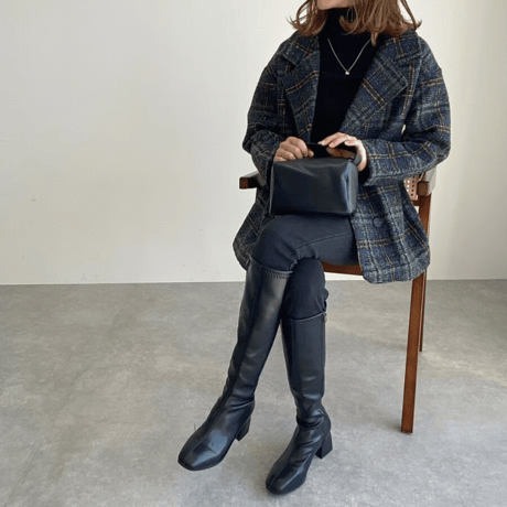tweed plaid middle coat /2color　un1492