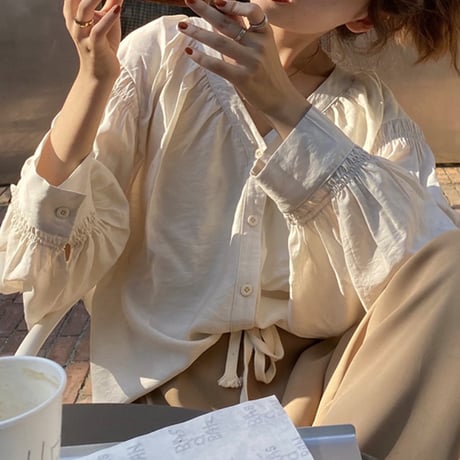 v-neck volume blouse /2color　un1072