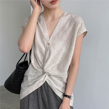 twist linen touch sleeveless blouse　/3color　un2018