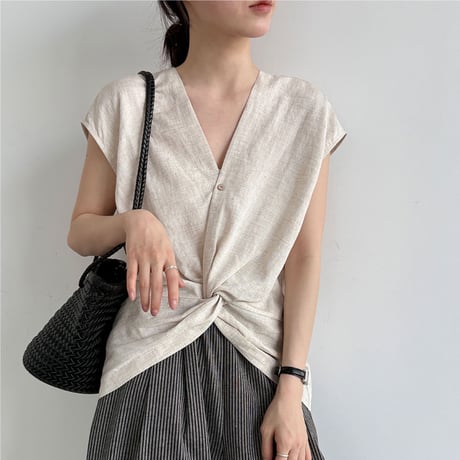 twist linen touch sleeveless blouse　/3color　un2018