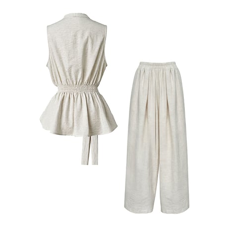 waist tie peplum sleeveless set up　/2color　un2032